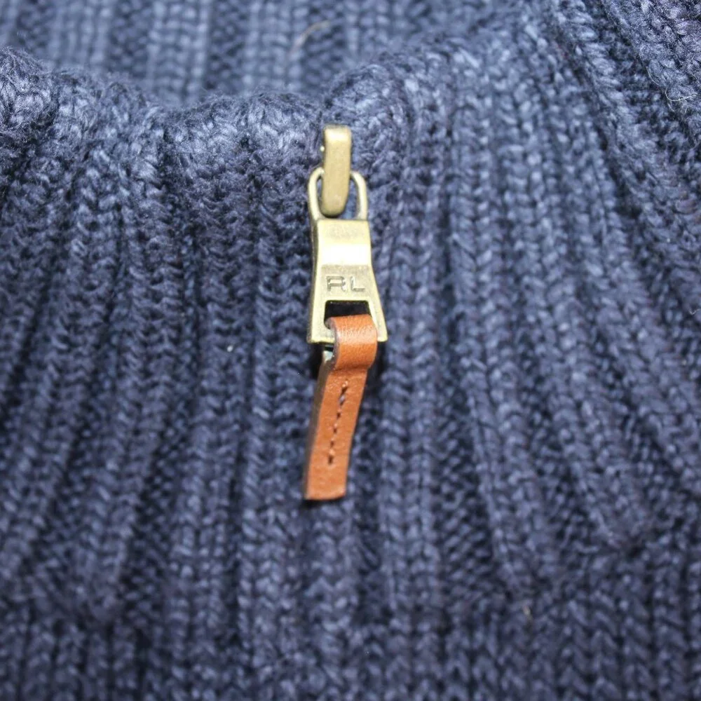 Polo Ralph Lauren XL 1/4 Zip Pullover Knit Sweater Navy Blue Red Pony High Neck - Picture 7 of 11